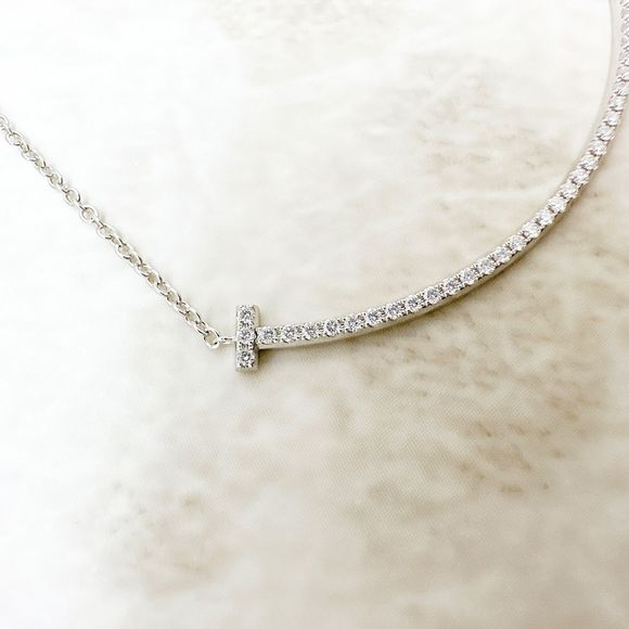 Polar Tiffany & Co T-smile Diamond White Gold Necklace Approx 39cm (1535in) U - Picture 6 of 8